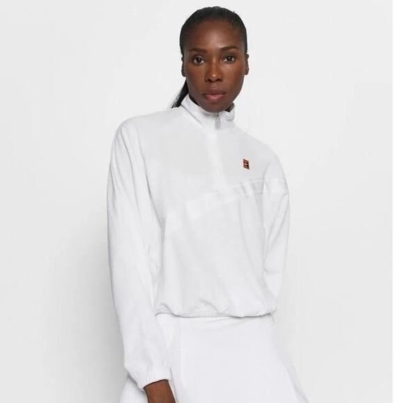 Nike Court Tennis Fall London 1/4 Zip Pullover White Jacket Velour Women’s Sz M - Picture 1 of 10